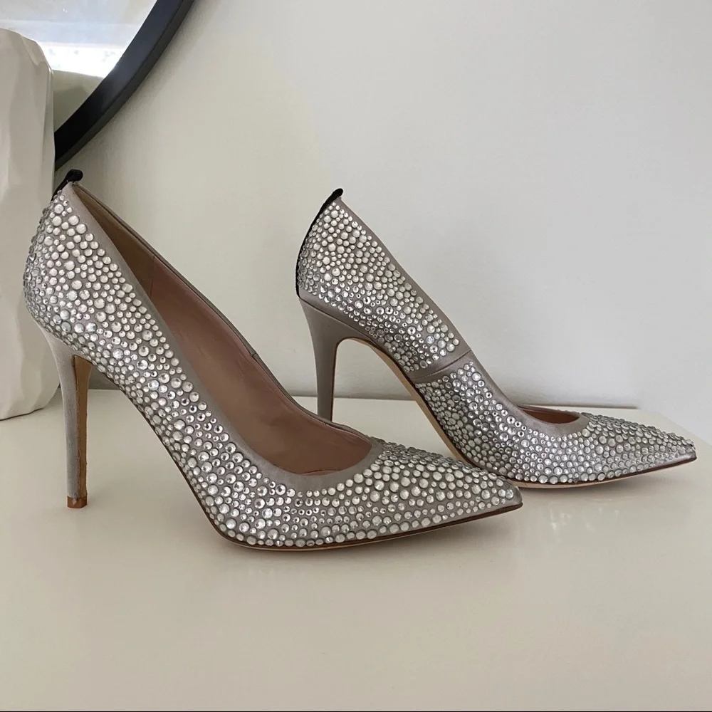SJP by Sarah Jessica Parker Silver Crystal Embellished Pointed-Toe Heels - Picture 2 of 8